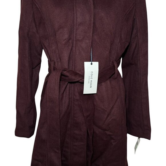 NWT Cole Haan Women's Hooded Coat Slick Wool Detatchable Faux Fur Trim- Women 8 - Picture 9 of 13